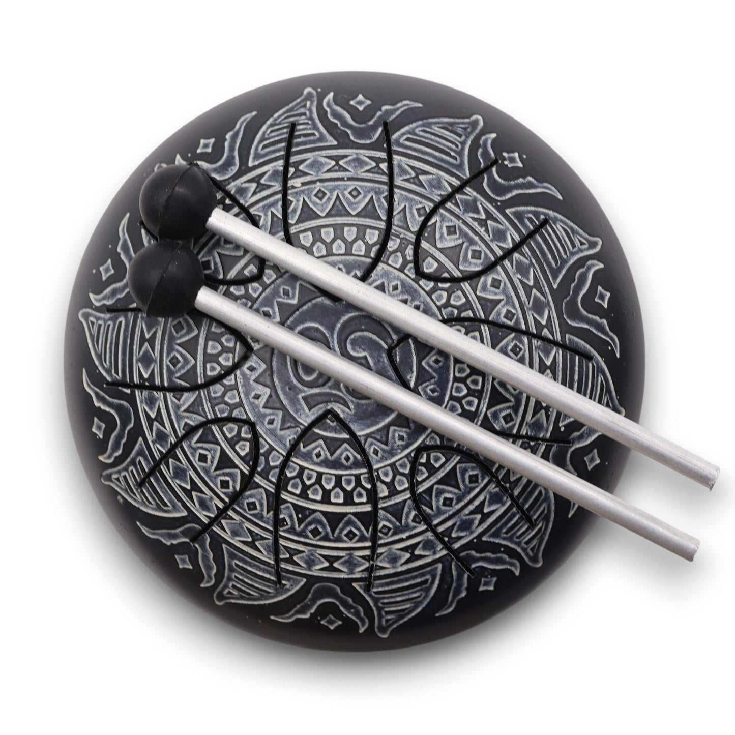 Acél nyelvű hangdobok Om Mandala gravírozással - 16 cm