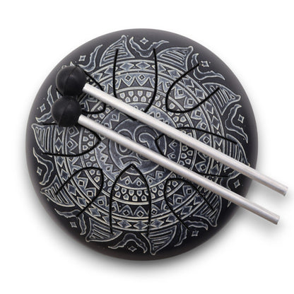 Acél nyelvű hangdobok Om Mandala gravírozással - 16 cm