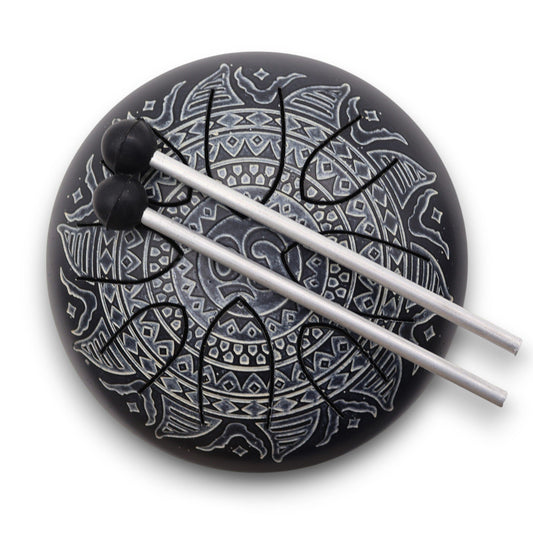 Acél nyelvű hangdobok Om Mandala gravírozással - 16 cm