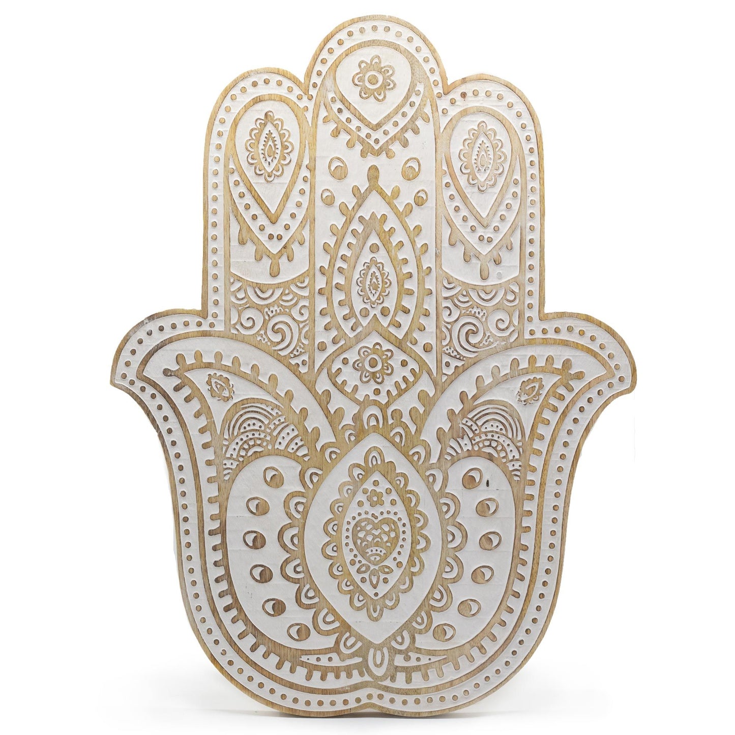 Mangófa Hamsa Falikép - Fehérre mosott 52 cm