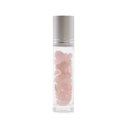 Drágakő illóolaj roll-on palack - rózsakvarc - ezüst kupak + drágakő roll-on hegy 5 ml-es palackhoz - rózsakvarc