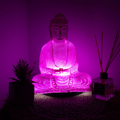 Meditációs Buddha Lámpa – Cseresznyefa repedezett, ovális talpazat