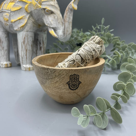 Fa füstölő- és rituális áldozati tál – Hamsa – 12x7cm