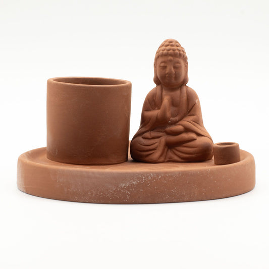 Többcélú Buddha füstölő tartó – Természetes terrakotta stílusban