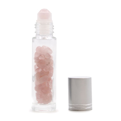 Drágakő illóolaj roll-on palack - rózsakvarc - ezüst kupak + drágakő roll-on hegy 5 ml-es palackhoz - rózsakvarc
