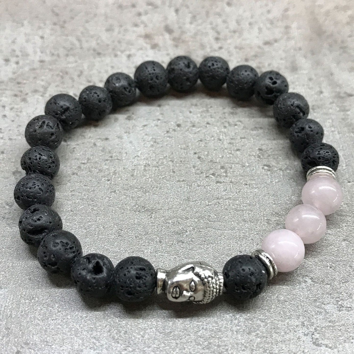 Lávakő karkötő - Buddha rózsakvarccal