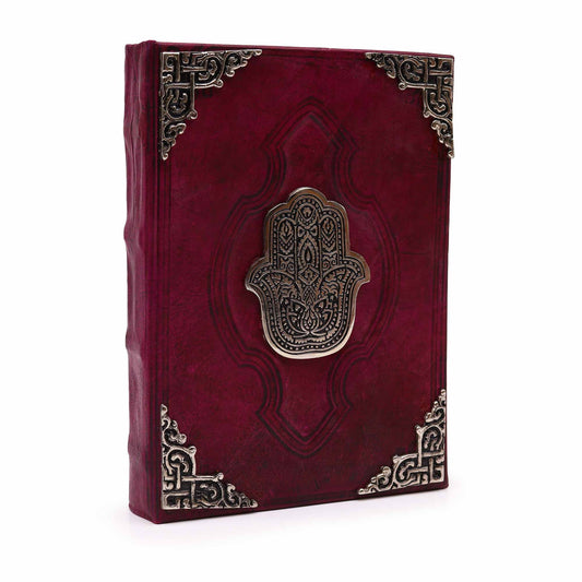 Vastag vörösesbarna könyv - Cink Hamsa dekoráció - 200 oldal cirmos széllel - 26x18cm