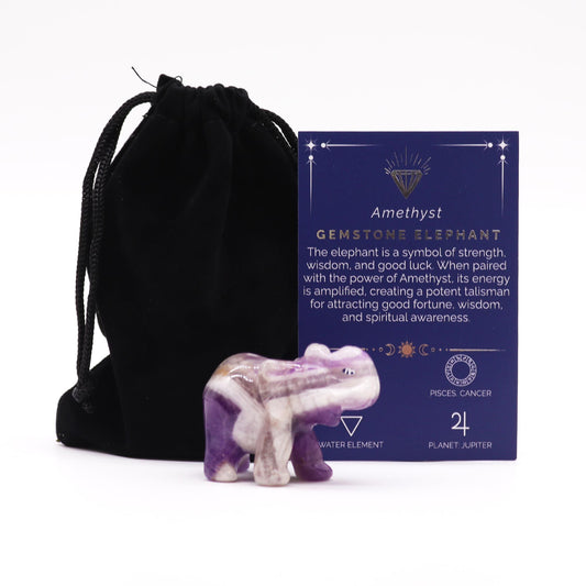 Szerencsehozó elefánt figura drágakőből – Ametiszt 50x35x25mm