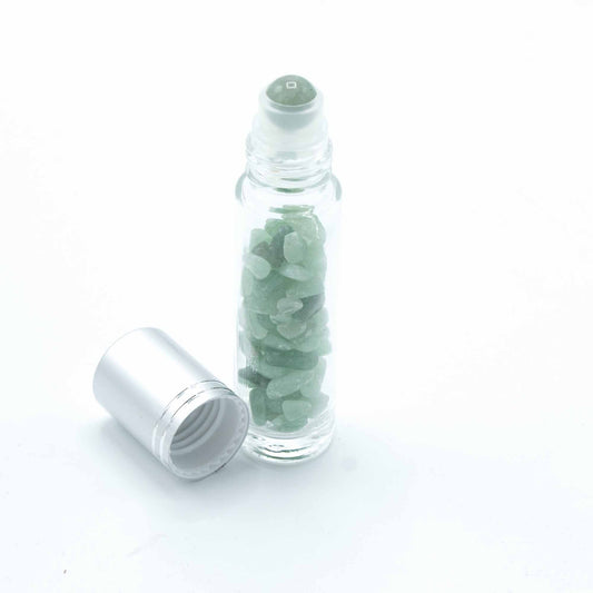 Drágakő illóolaj roll-on palack - Aventurin - Ezüst kupak + drágakő roll-on hegy 5 ml-es palackhoz - Aventurin