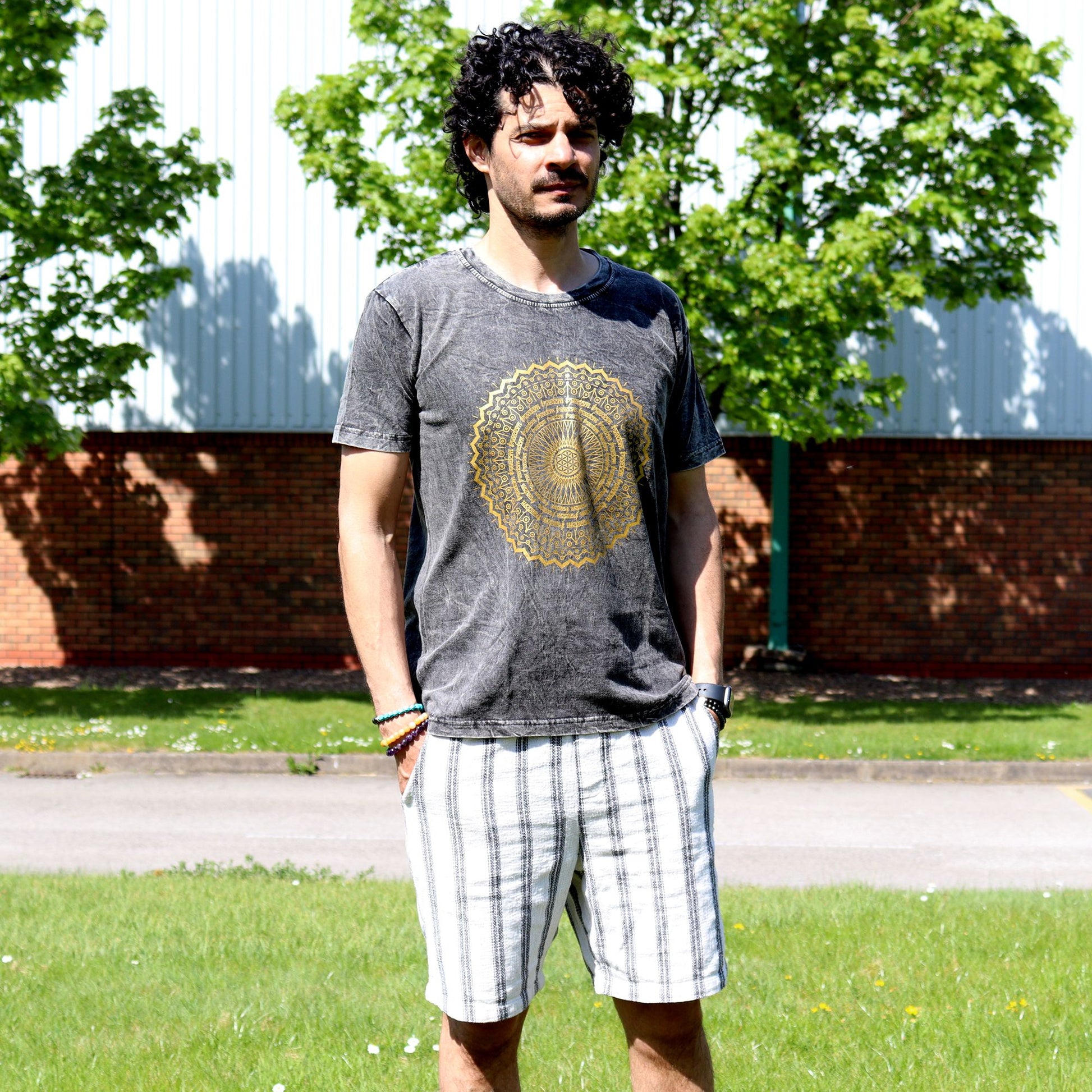 Nomad Sari Stonewashed Cotton T-Shirt - Mandala - Dark Grey