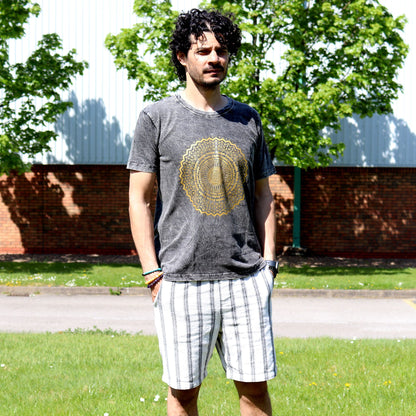 Nomad Sari Stonewashed Cotton T-Shirt - Mandala - Dark Grey