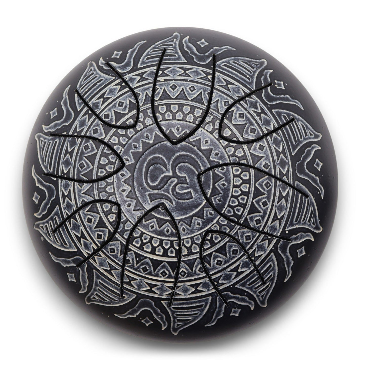 Acél nyelvű hangdobok Om Mandala gravírozással - 16 cm