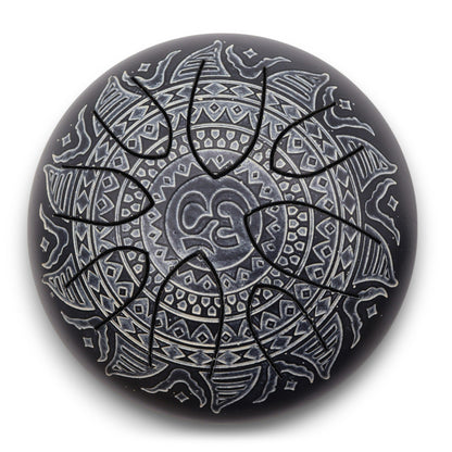 Acél nyelvű hangdobok Om Mandala gravírozással - 16 cm