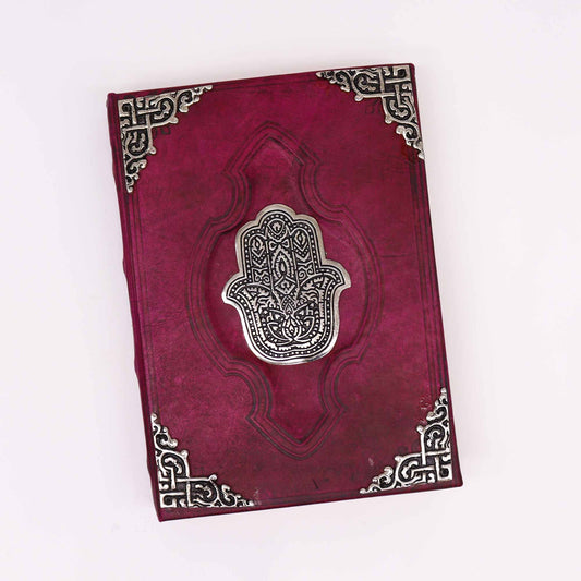 Vastag vörösesbarna könyv - Cink Hamsa dekoráció - 200 oldal cirmos széllel - 26x18cm