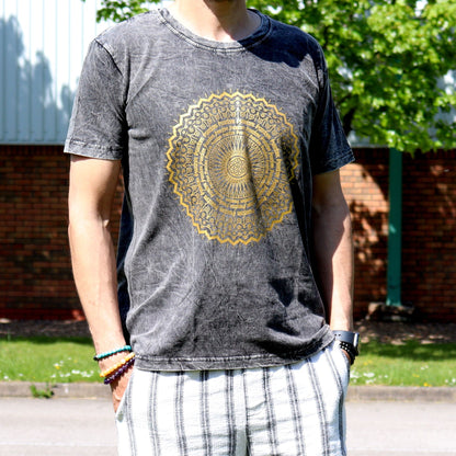 Nomad Sari Stonewashed Cotton T-Shirt - Mandala - Dark Grey
