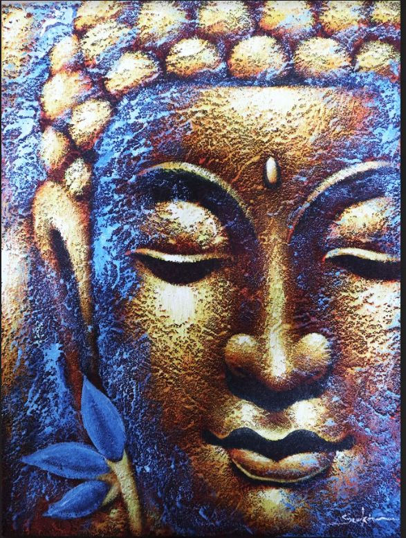 Buddha festmény – Arany arc és lótuszvirág
