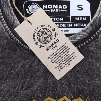 Nomad Sari koptatott pamut póló – Mandala – Sötétszürke – S
