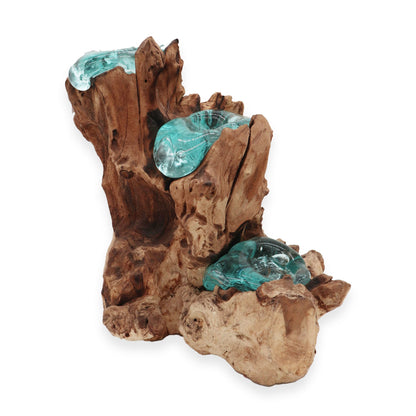 Molton Glass hármas gyertyatartó fa alapon