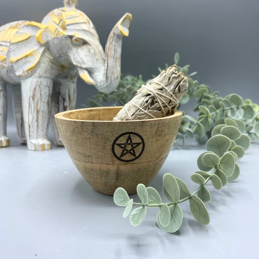 Fából készült kenő- és rituális áldozati tál – ötszögletű – 12x7cm