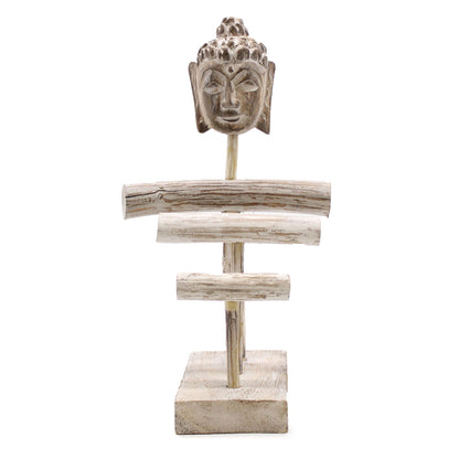 Háromágú gyertya- és Buddha-állvány - Fehérített