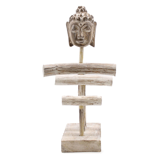 Háromágú gyertya- és Buddha-állvány - Fehérített
