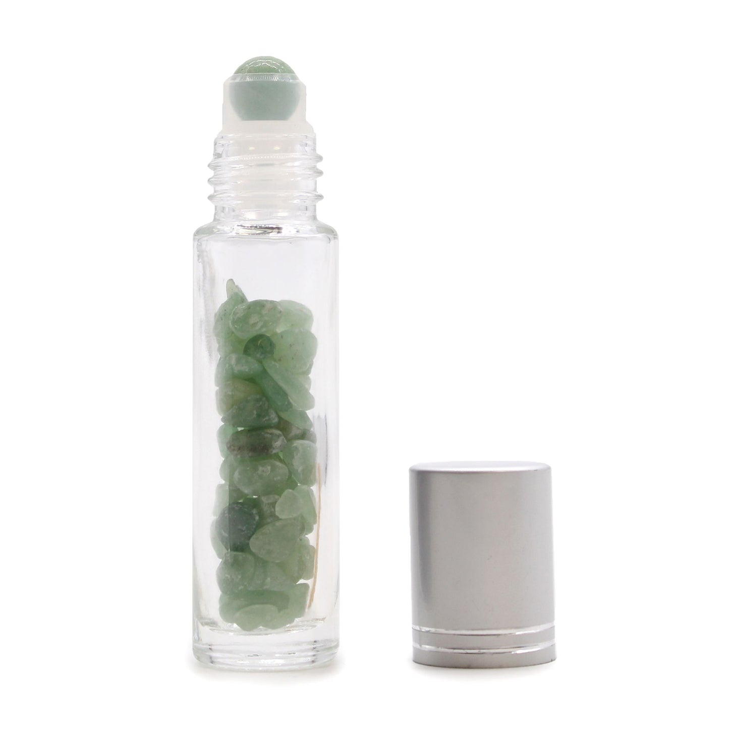 Drágakő illóolaj roll-on palack - Aventurin - Ezüst kupak + drágakő roll-on hegy 5 ml-es palackhoz - Aventurin