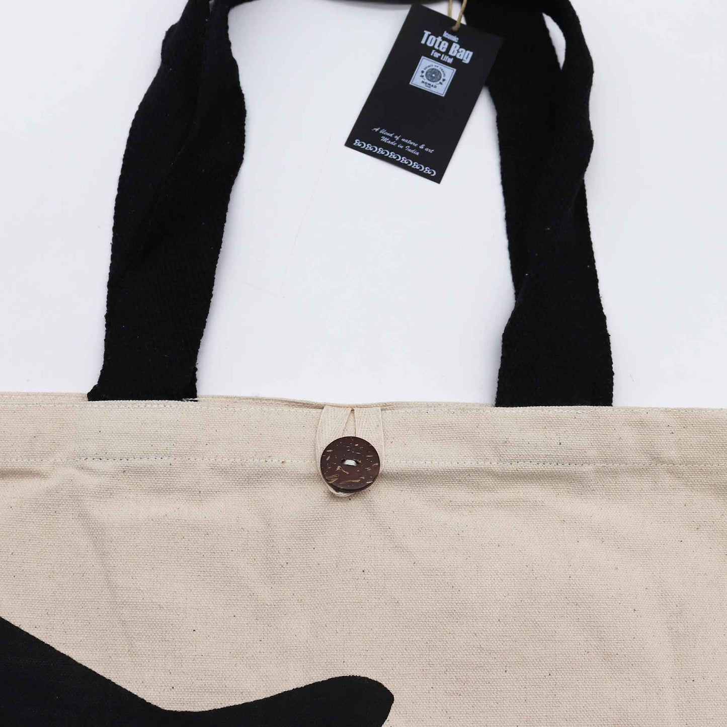 Nomad Sari ikonikus klasszikus vászontáska – fekete macska – natúr, 280 g-os