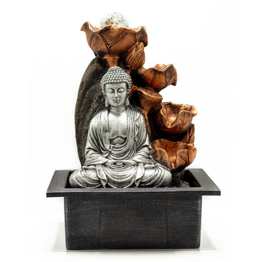 Asztali csobogó - 35 cm - Ezüst Buddha vízesés és kristálygömb