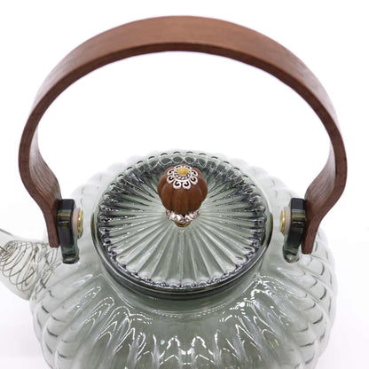 Üveg Teafőző kanna - Szénszínű bordázott gyöngyház - 950 ml