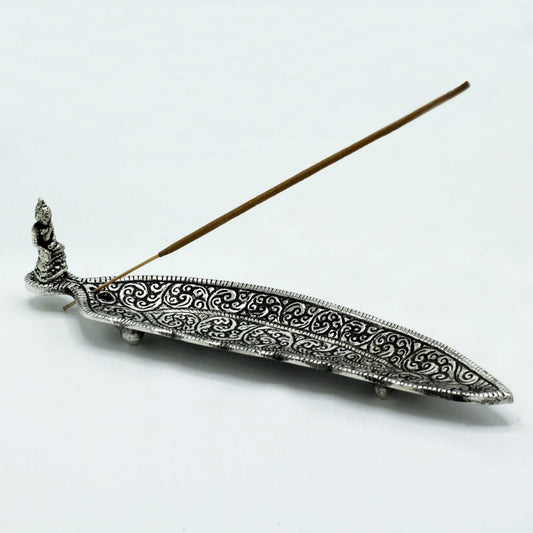 Polírozott alumínium hosszúkás Buddha füstölőtartó 23 cm