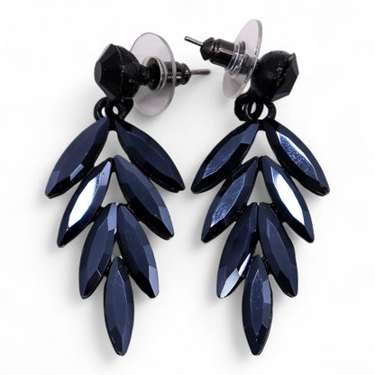 Koromfekete - Vintage Üveg - Hosszú Csepp - Fülbevaló