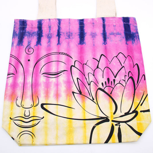 Festett pamuttáska (6oz) - 38x42x12cm - Lótusz Buddha - Többszínű - Natúr fül