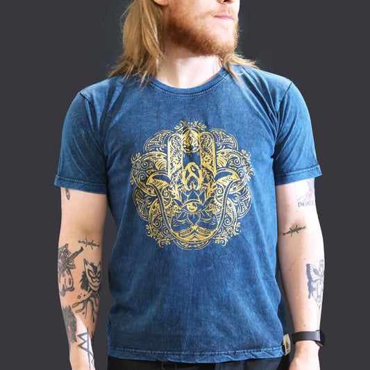 Nomad Szári Kőmosott Pamut Póló – Hamsa – Kék – Nagy