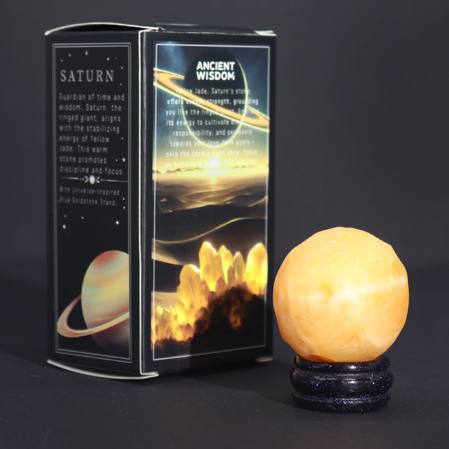 Yellow Jade Planet on a Sola Goldstone Stand - 40mm (30x15mm stand)
