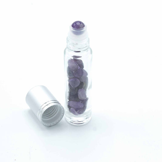 Nemezis illóolaj roll-on üveg - Ametiszt - Ezüst kupak + drágakő roll-on fej 5 ml-es üveghez - Ametiszt
