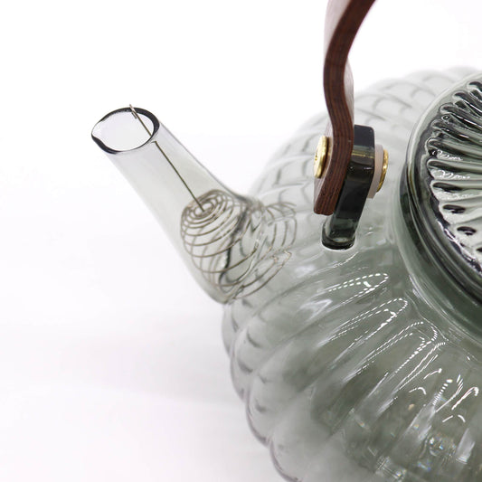 Üveg Teafőző kanna - Szénszínű bordázott gyöngyház - 950 ml
