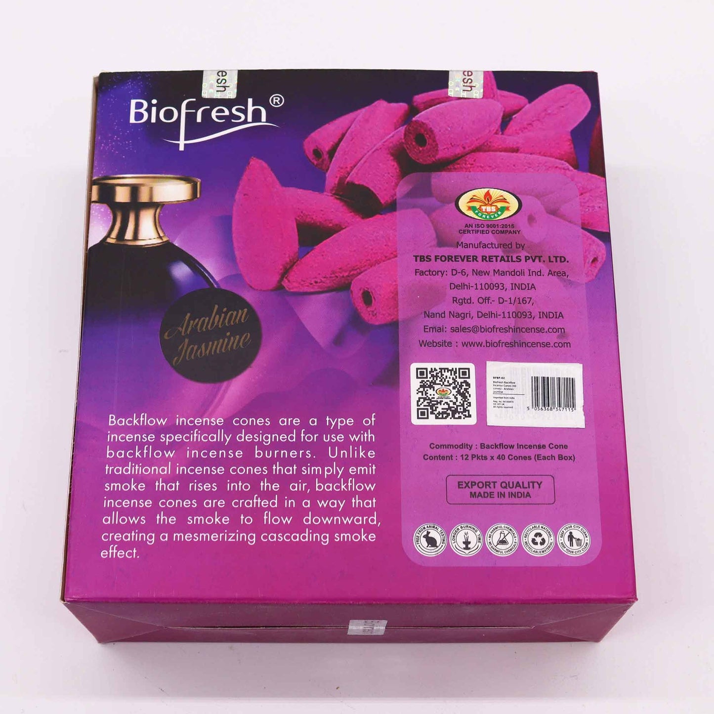 Biofresh visszaáramló füstölő kúpok (40 db) - Arab jázmin