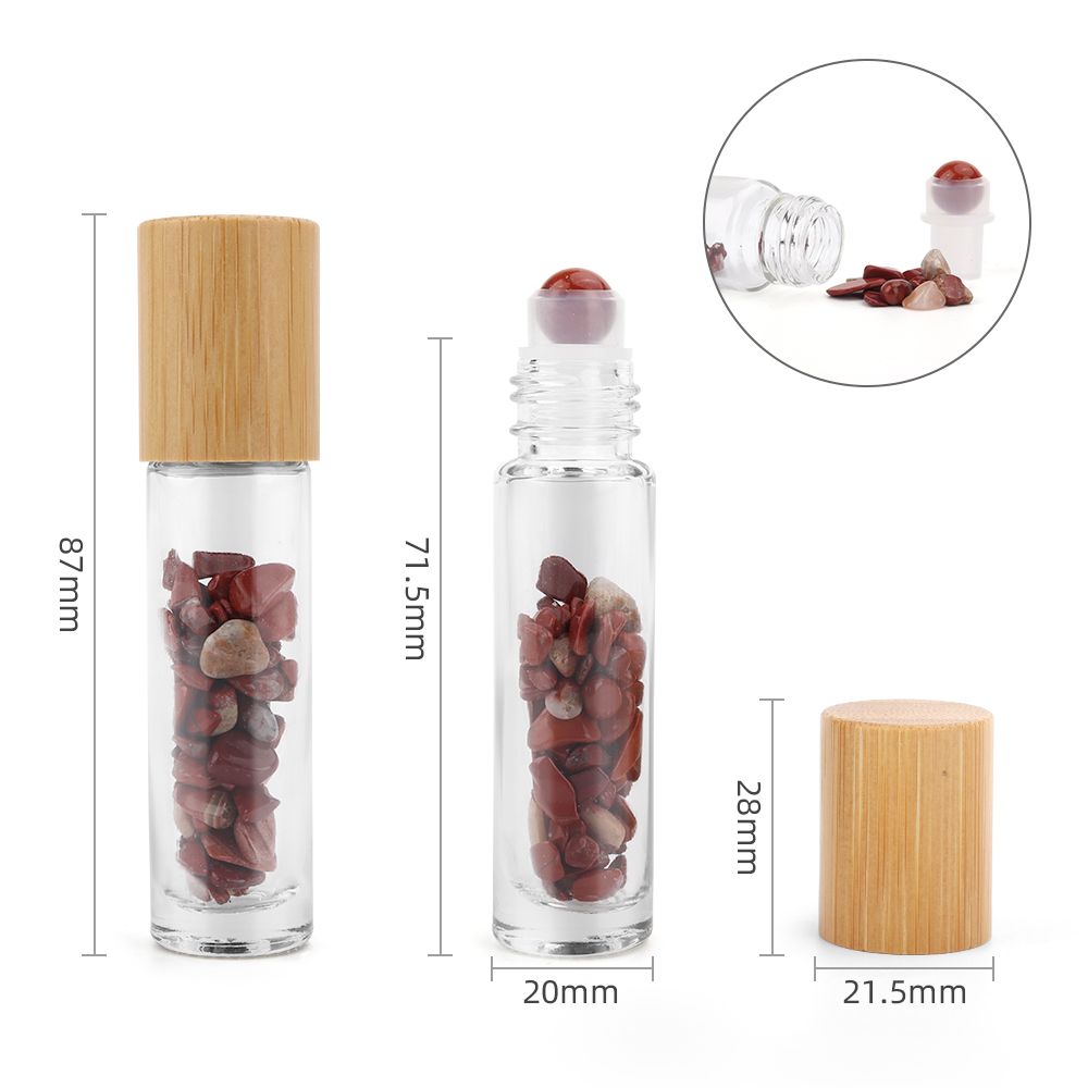 Drágakő illóolaj roll-on üveg - Vörös jáspis - Fa kupak + drágakő roll-on hegy 5 ml-es üveghez - Vörös jáspis