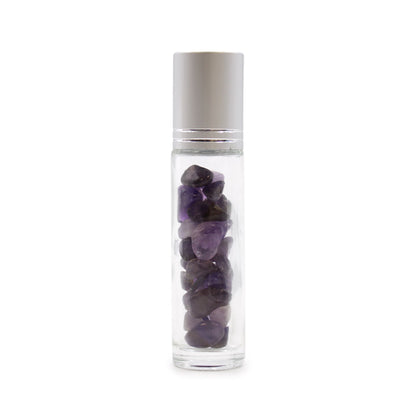 Drágakő illóolaj roll-on üveg – Ametiszt – Ezüst kupak + drágakő roll-on golyó 5 ml-es üveghez – Ametiszt
