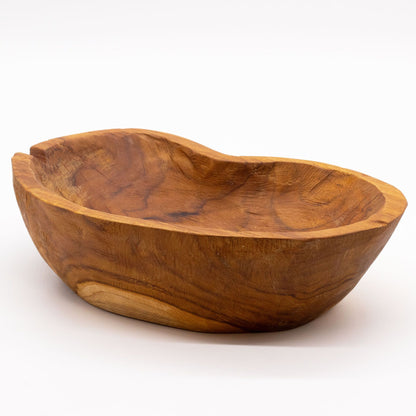 Natúr durva formájú tíkfa gyümölcstál – 31x22x8cm