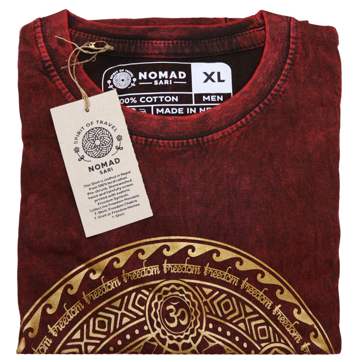 Nomad Sari Kőmosott Pamut Póló – Csakra – Bordó – XL