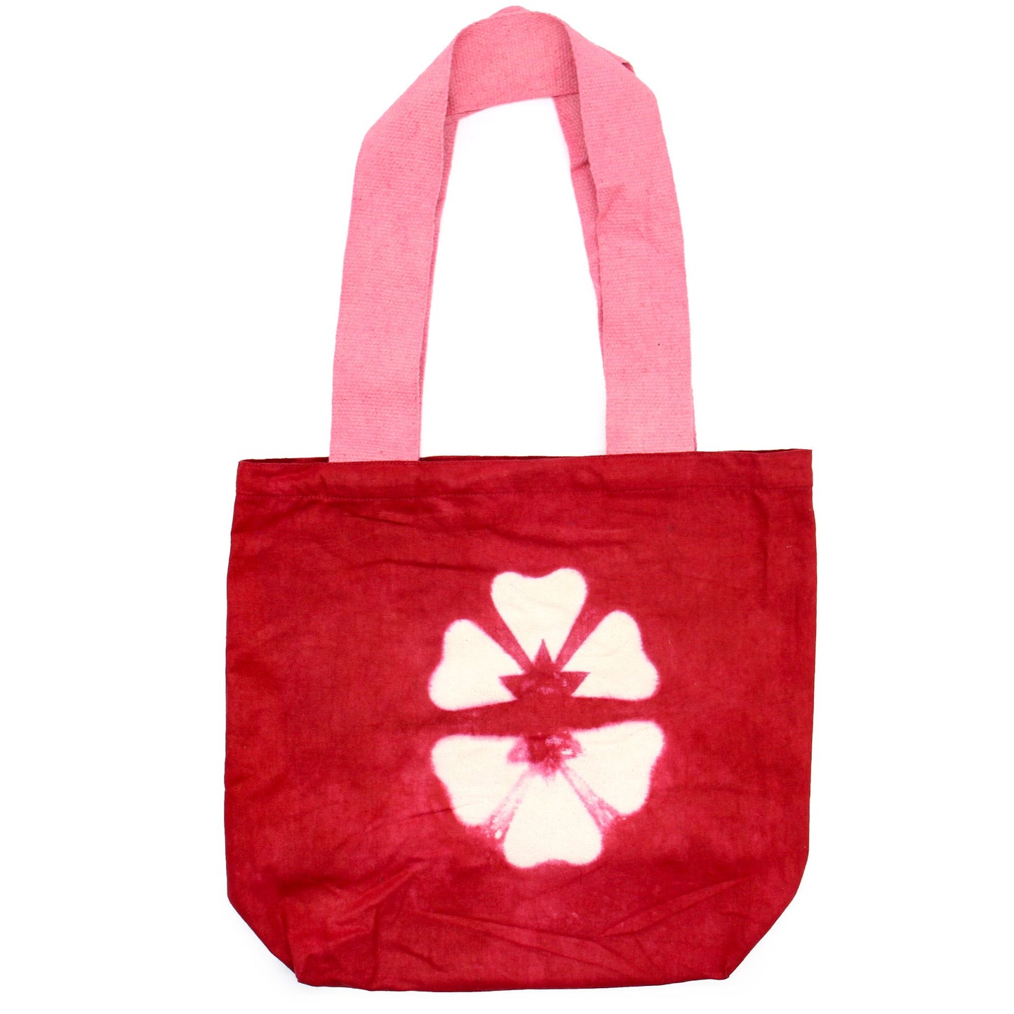 Natúr Tye-Dye Pamuttáska (8oz) - 38x42x12cm - Bordó Virág - Pink Fogantyú