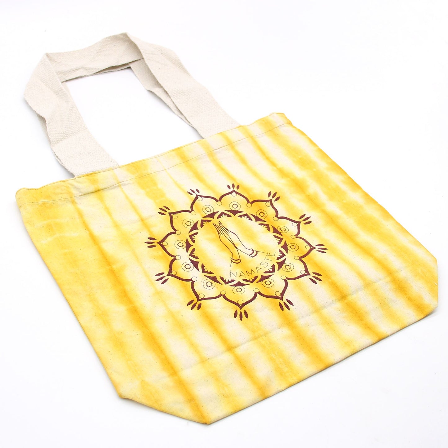 Batikolt pamuttáska (6oz) - 38x42x12cm - Namaste kéz - Sárga - Natúr fogantyú