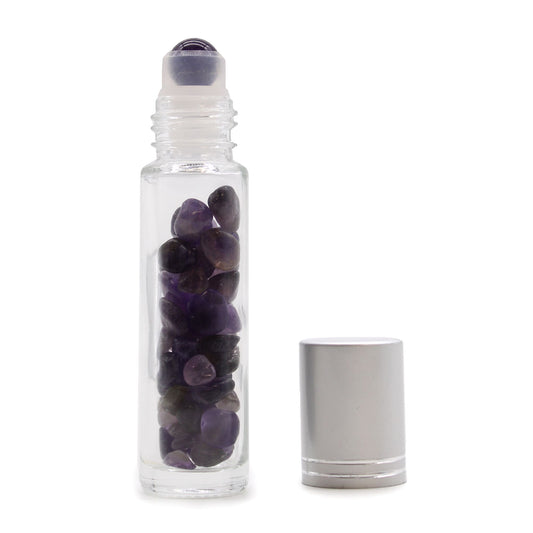 Nemezis illóolaj roll-on üveg - Ametiszt - Ezüst kupak + drágakő roll-on fej 5 ml-es üveghez - Ametiszt