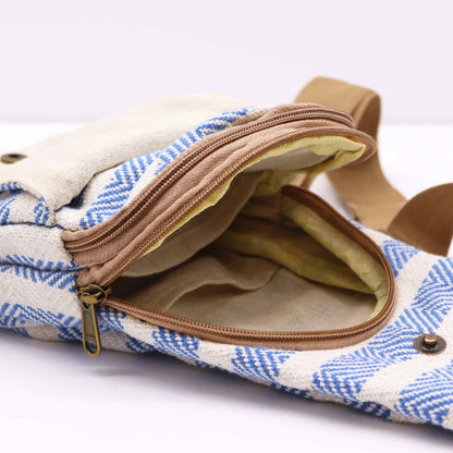 Body Cross Bag Natúr Pamut - Kék & Fehér