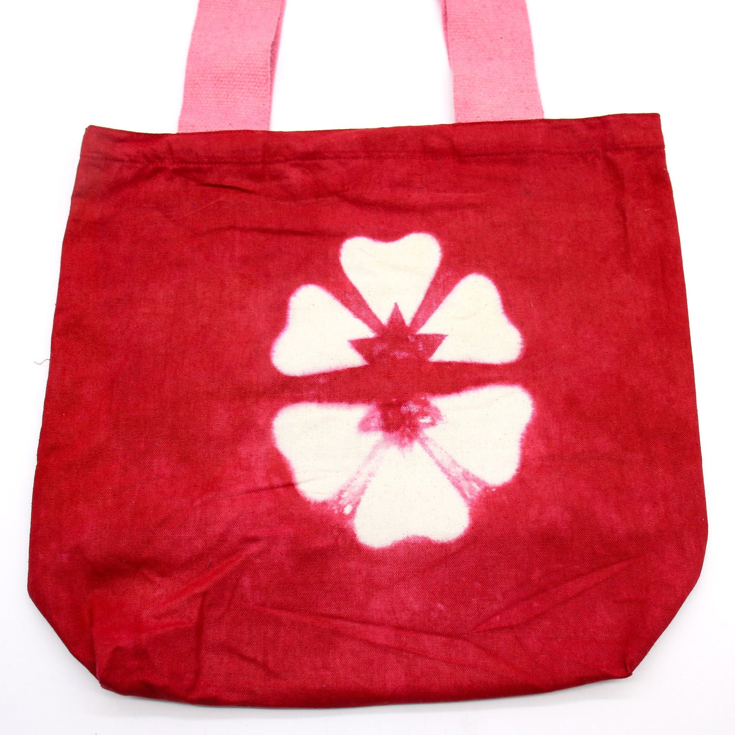 Natúr batikolt pamut táska (8oz) - 38x42x12cm - Bordó virág - Rózsaszín fül
