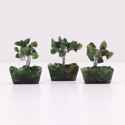 Mini drágakő fák orgonit alapon – zöld aventurin (15 kő)