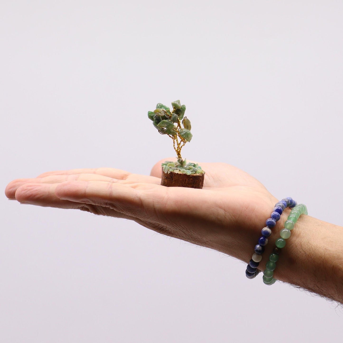 Mini drágakő fák fa alapon - Zöld aventurin (15 kő)