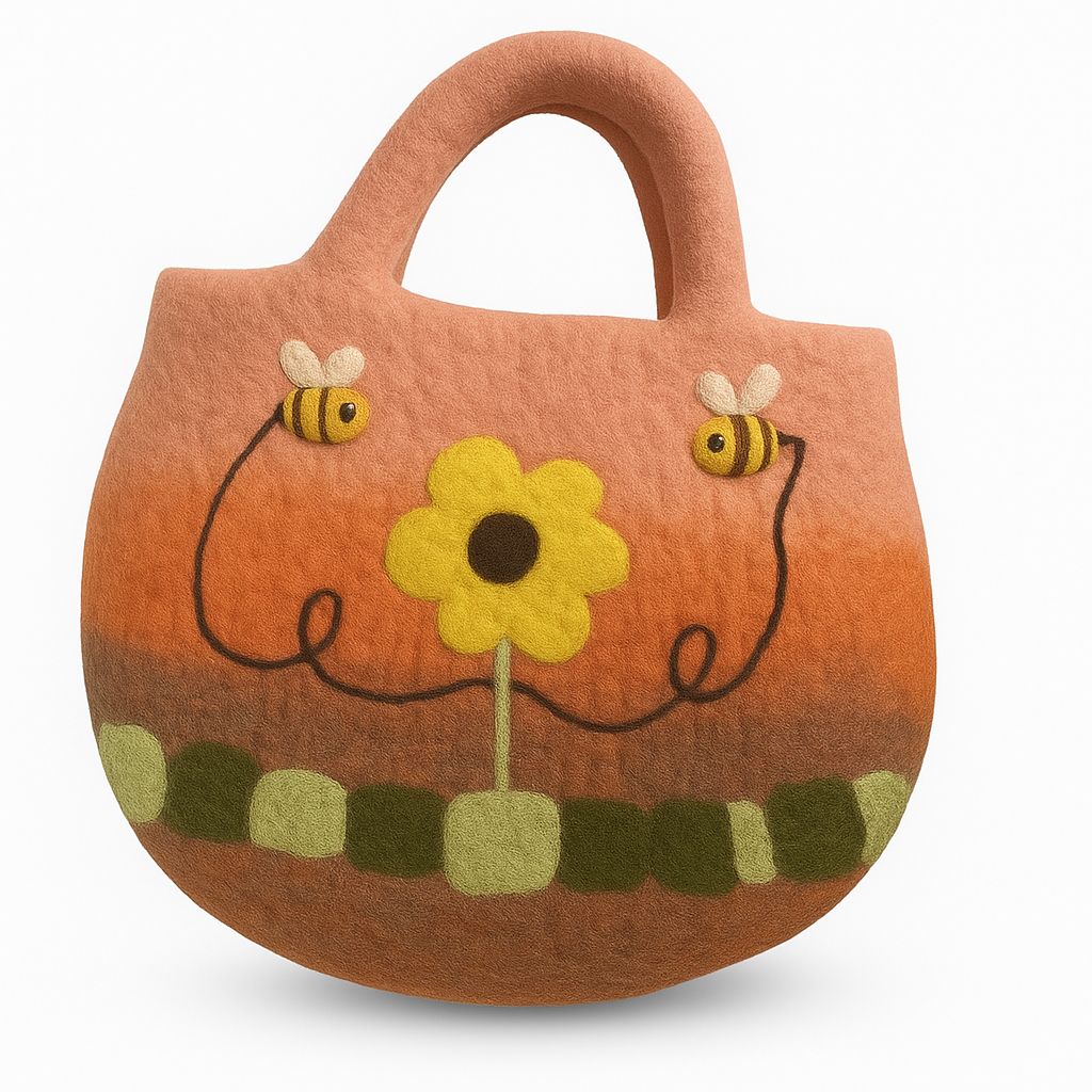 Napraforgó és méhek nemezelt táska - 35x27cm