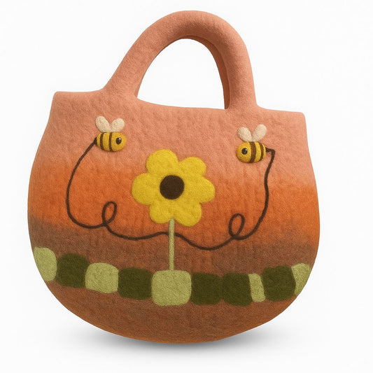 Napraforgó és méhek nemezelt táska - 35x27cm